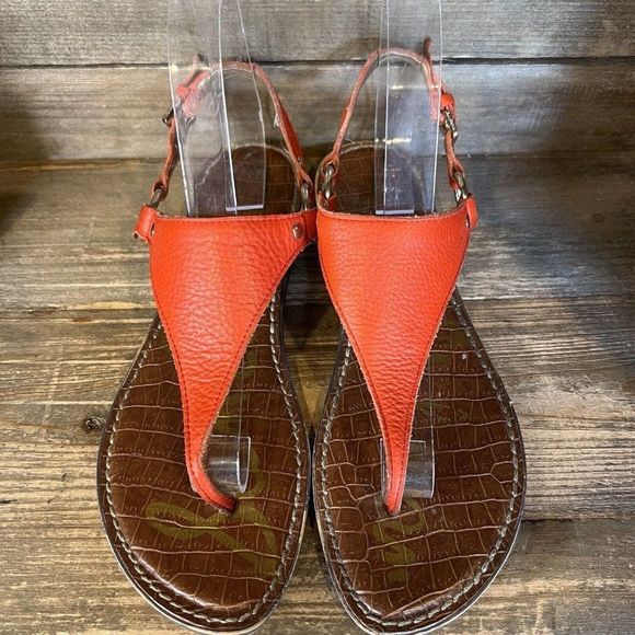 Womens Sam Edelman Greta Red Pebbled Leather Thong Sandals Size 8 M GUC - Picture 3 of 6